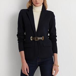 Lauren Ralph Lauren Combed Cotton Blazer Belt Buckle Front Navy Blue XXL NWT